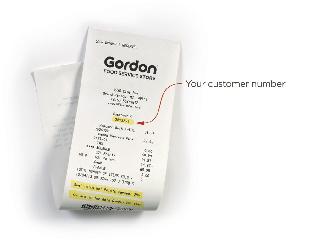Find your customer ID at the top of a store receipt.