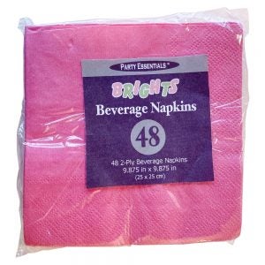 Neon Pink Beverage Napkins | Packaged