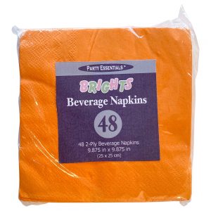 Neon Orange Beverage Napkins | Packaged