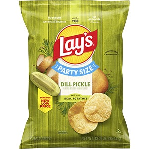 Party Size Dill Pickle Flavored Potato Chips | Packaged