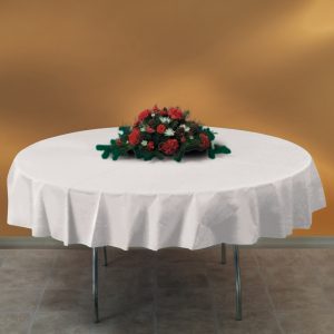 Plastic Tablecover, Round, White, 82" | Styled
