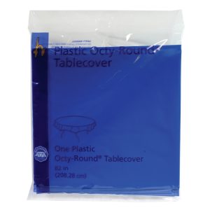 Plastic Round Tablecover, Blue, 82" | Packaged