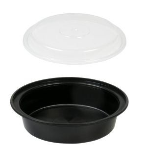 Plastic Containers, 24 oz., Black, Round, with Lids | Raw Item