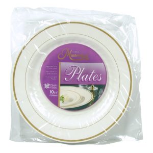 10 1/4" Ivory Plastic Plates | Packaged