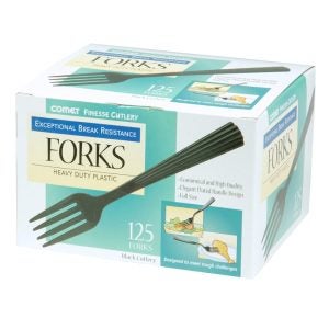 Finesse Black Plastic Forks | Packaged