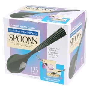 Finesse Black Plastic Spoons | Packaged