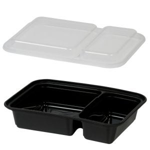 Black 30 oz. 2 Compartment Plastic Containers with Lids | Raw Item