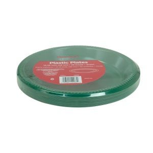10.25" Green Plastic Plates | Packaged