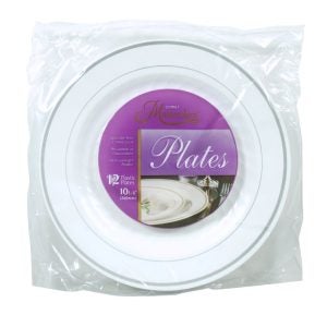 10.25" White Plastic Plates Plates | Packaged