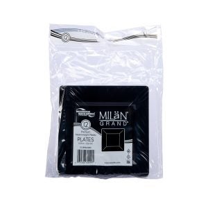 6" Square Black Plastic Plates | Packaged