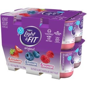 Dannon Activia Non-Fat Strawberry, Blueberry, and Peach Variety Yogurt 4  oz. - 24/Case