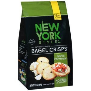 Garlic Parmesan Bagels Crisps | Packaged