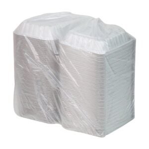 White Foam 1 Compartment Containers, Hinged | Packaged