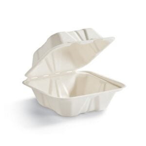 CONT HINGED PULP 6X6X3 WHITE COMPOSTABLE | Raw Item