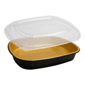 72 oz. Large Foil Pan with Lid, Black & Gold | Raw Item