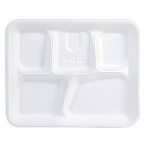 8.25 x 10.25 Inch Foam 5-Compartment School Lunch Trays, White | Raw Item