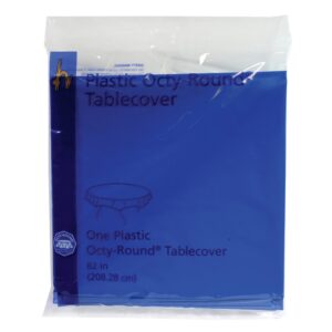 Plastic Round Tablecover, Blue, 82″ | Packaged