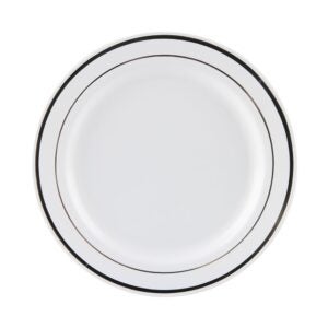 PLATE PLAS 6″ WHITE W/SILVER RIM | Raw Item