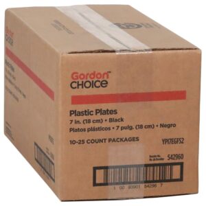 7″ Black Plastic Plates | Corrugated Box