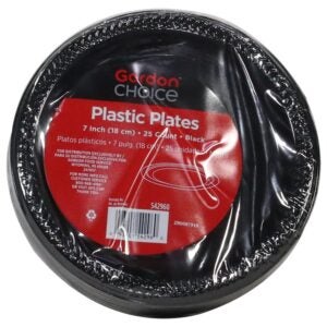 7″ Black Plastic Plates | Packaged