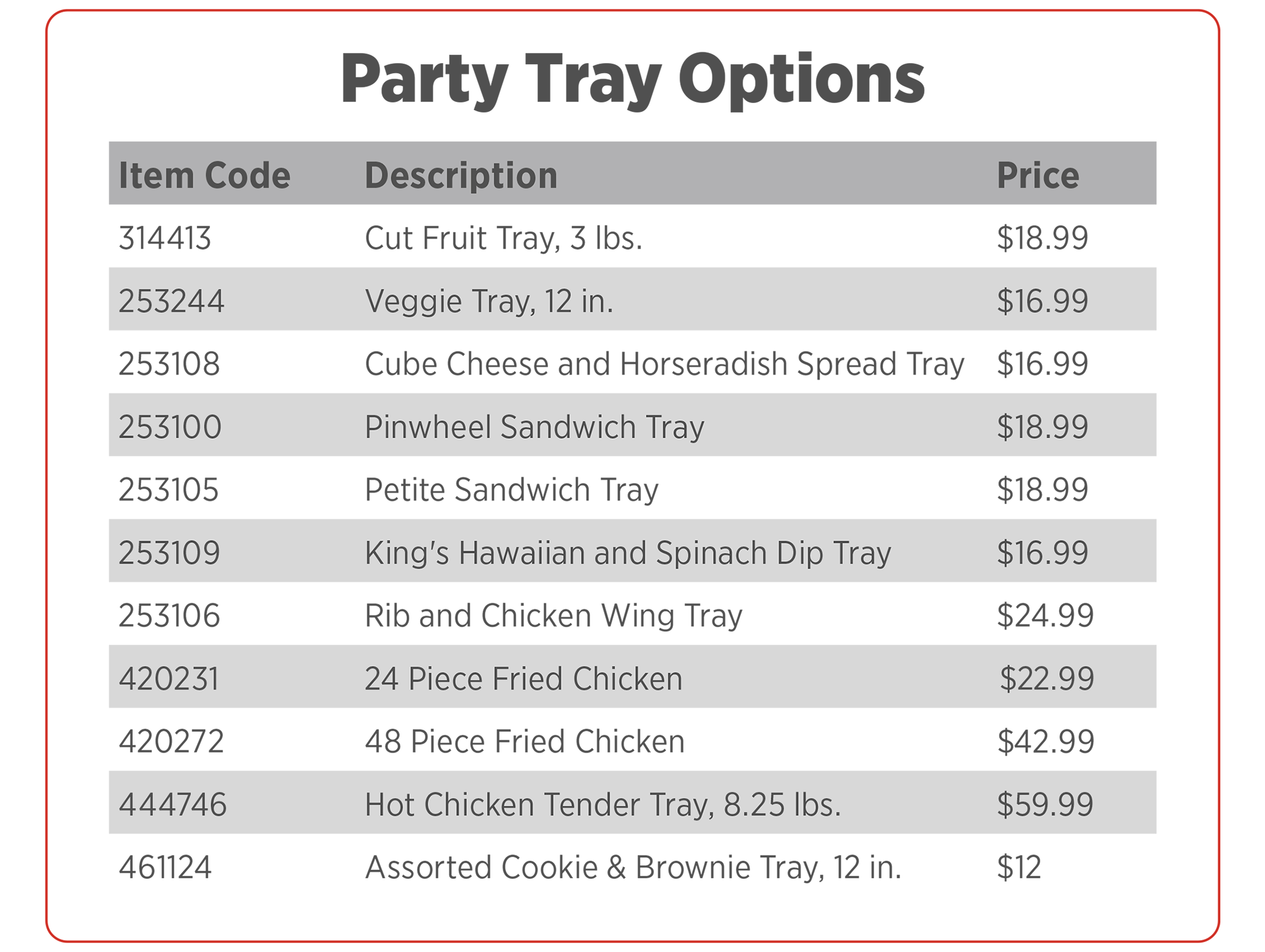 Party Tray Options