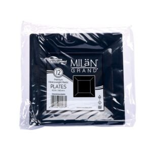 7.5″ Square Black Plates | Packaged