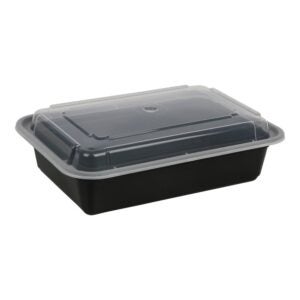 Plastic Containers, 38 oz., with Lid, Black | Raw Item
