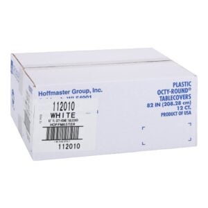 Plastic Tablecover, Round, White, 82″ | Corrugated Box