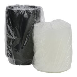 Plastic Containers, 24 oz., Black, Round, with Lids | Packaged