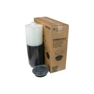 Plastic Containers, 24 oz., Black, Round, with Lids | Styled
