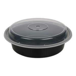 Plastic Containers, 24 oz., Black, Round, with Lids | Raw Item
