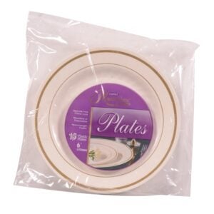 6″ Ivory Plastic Plates | Packaged