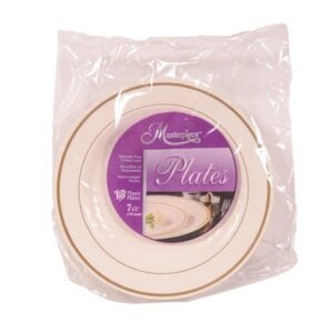 7 1/2″ Ivory Plastic Plates | Packaged