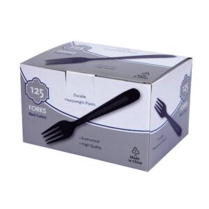 Finesse Black Plastic Forks | Packaged