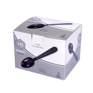 Finesse Black Plastic Spoons | Packaged