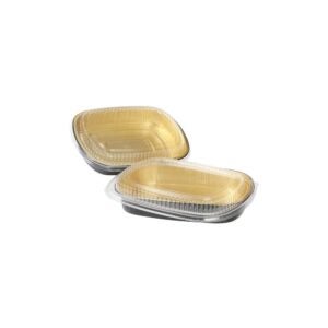 72 oz. Large Foil Pan with Lid, Black & Gold | Raw Item