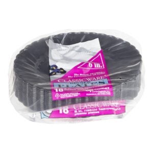 6″ Black Plastic Plates | Packaged