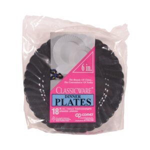 6″ Black Plastic Plates | Packaged
