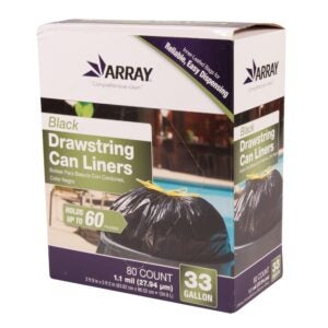 Black Drawstring Can Liners | Packaged