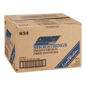 1/4 Inch Extra Long Fancy Shoestring Cut French Fries | Corrugated Box