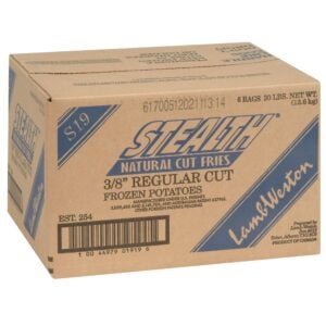 Stealth 3/8″ Regular Cut Skin-On French Fries | Corrugated Box