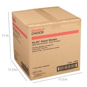 Giant White with Red Stripe Straws | Corrugated Box