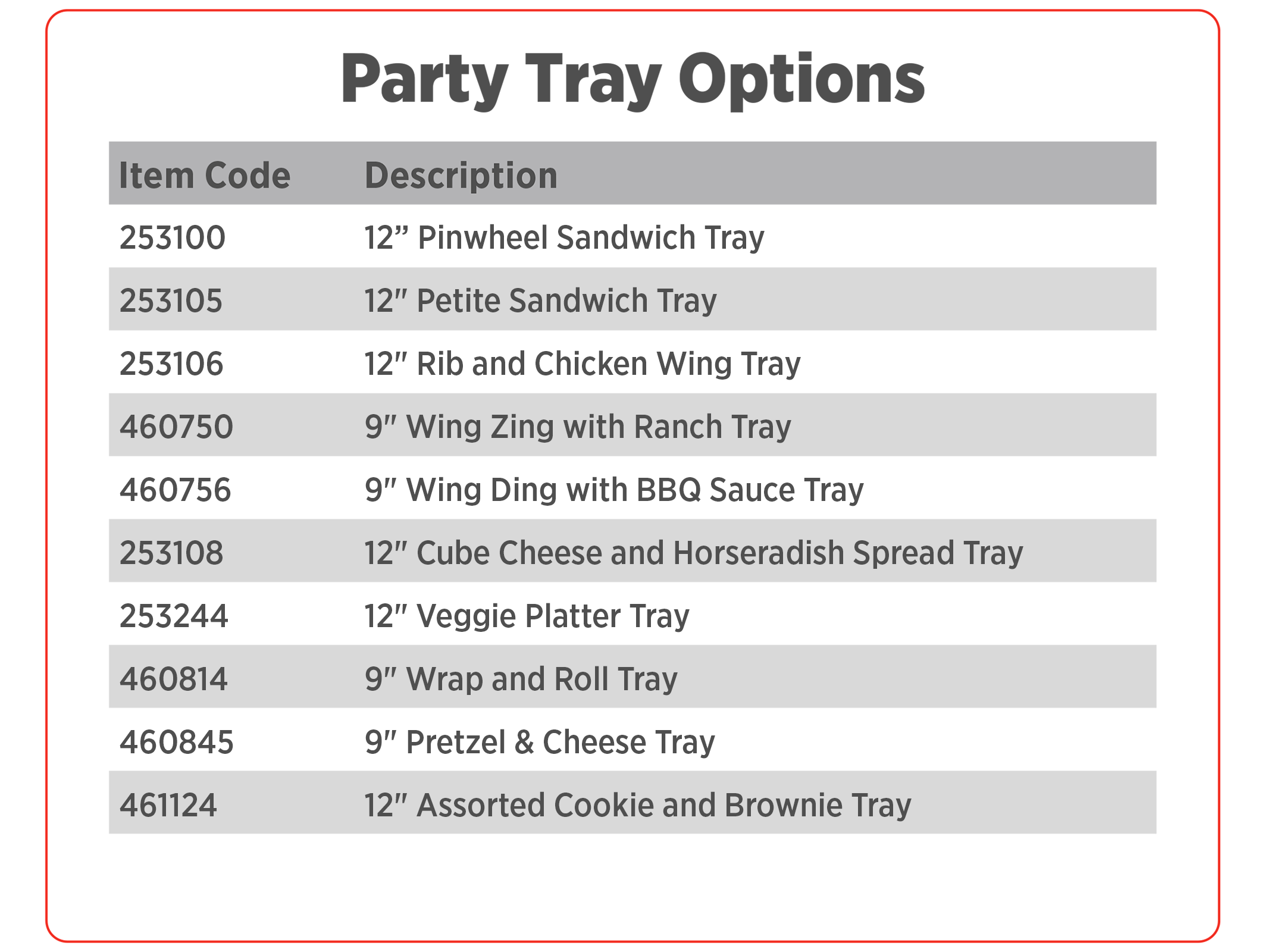 Party Tray Options