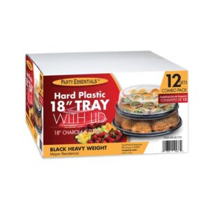 Party Essentials 18″ Hard Plastic Black Trays With Clear Dome Lids 12ct | COR